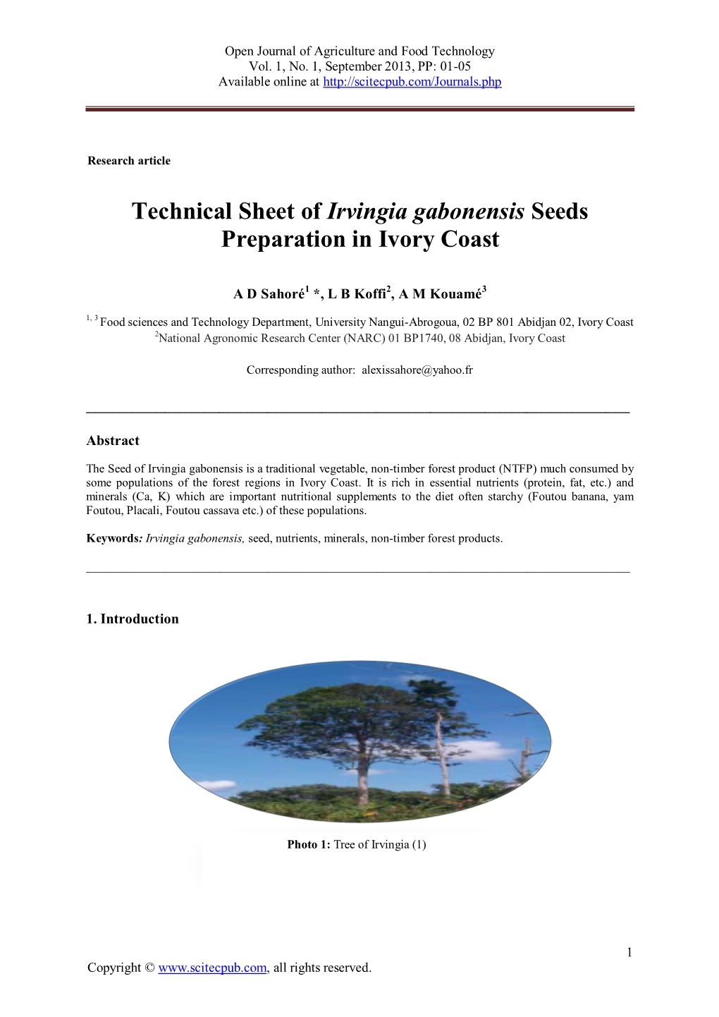 Technical Sheet of Irvingia Gabonensis Seeds Preparation in Ivory Coast