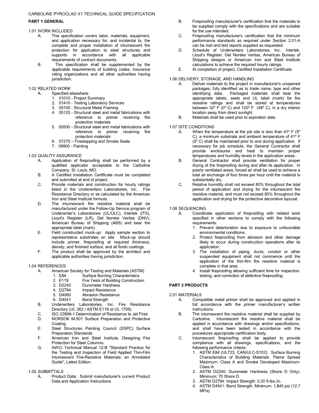 Carboline Pyroclad X1 Technical Guide Specification