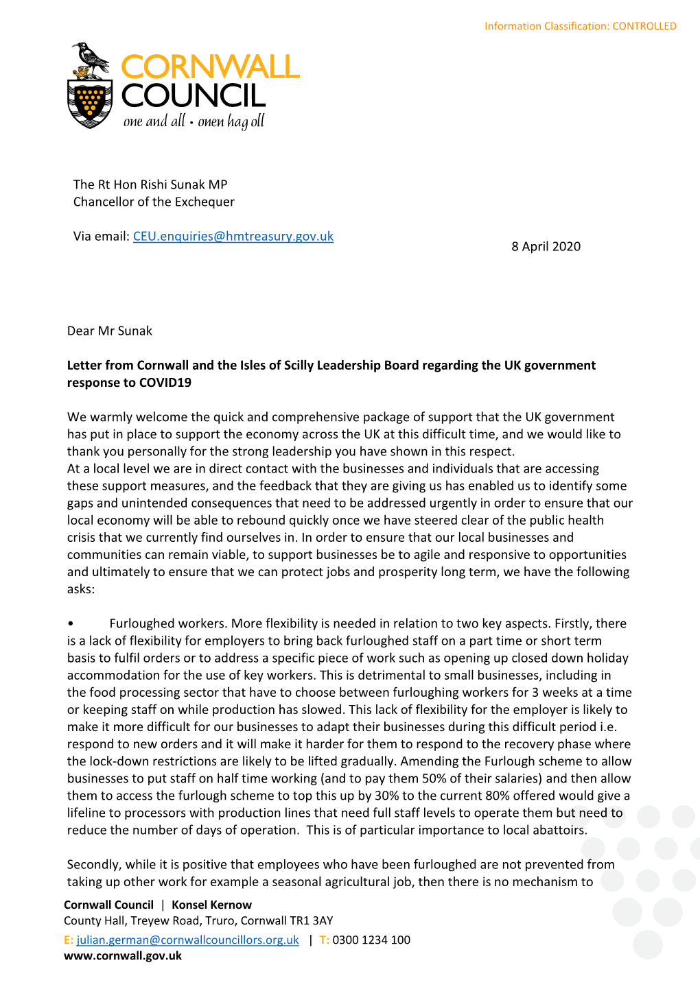 Dear Mr Sunak Letter from Cornwall and the Isles of Scilly Leadership