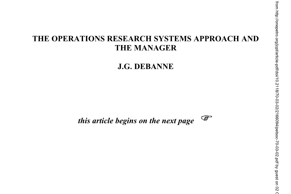 The Operations Research Systems Approach and the Manager