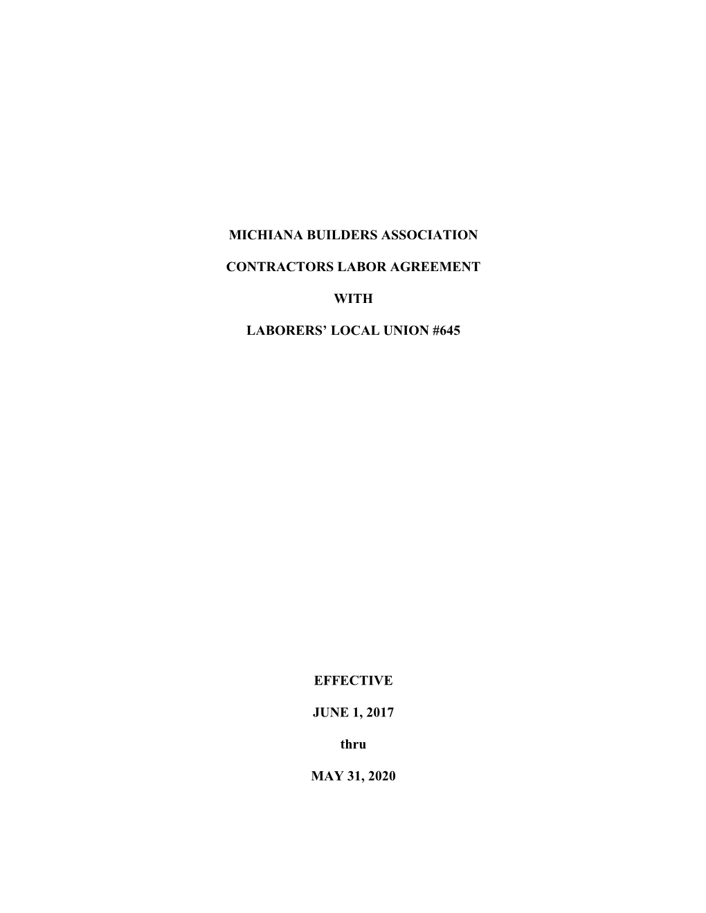 Local #645 Building Agreement 6/1/17-5/31/20