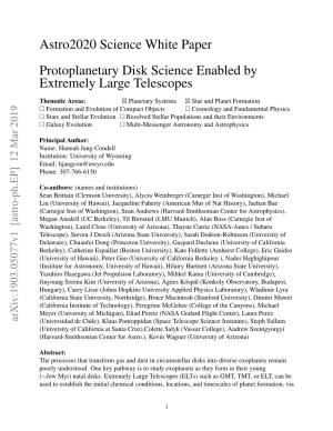 Astro2020 Science White Paper Protoplanetary Disk Science Enabled by Extremely Large Telescopes