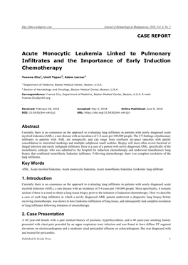 Acute Monocytic Leukemia Linked to Pulmonary Infiltrates and the Importance of Early Induction Chemotherapy
