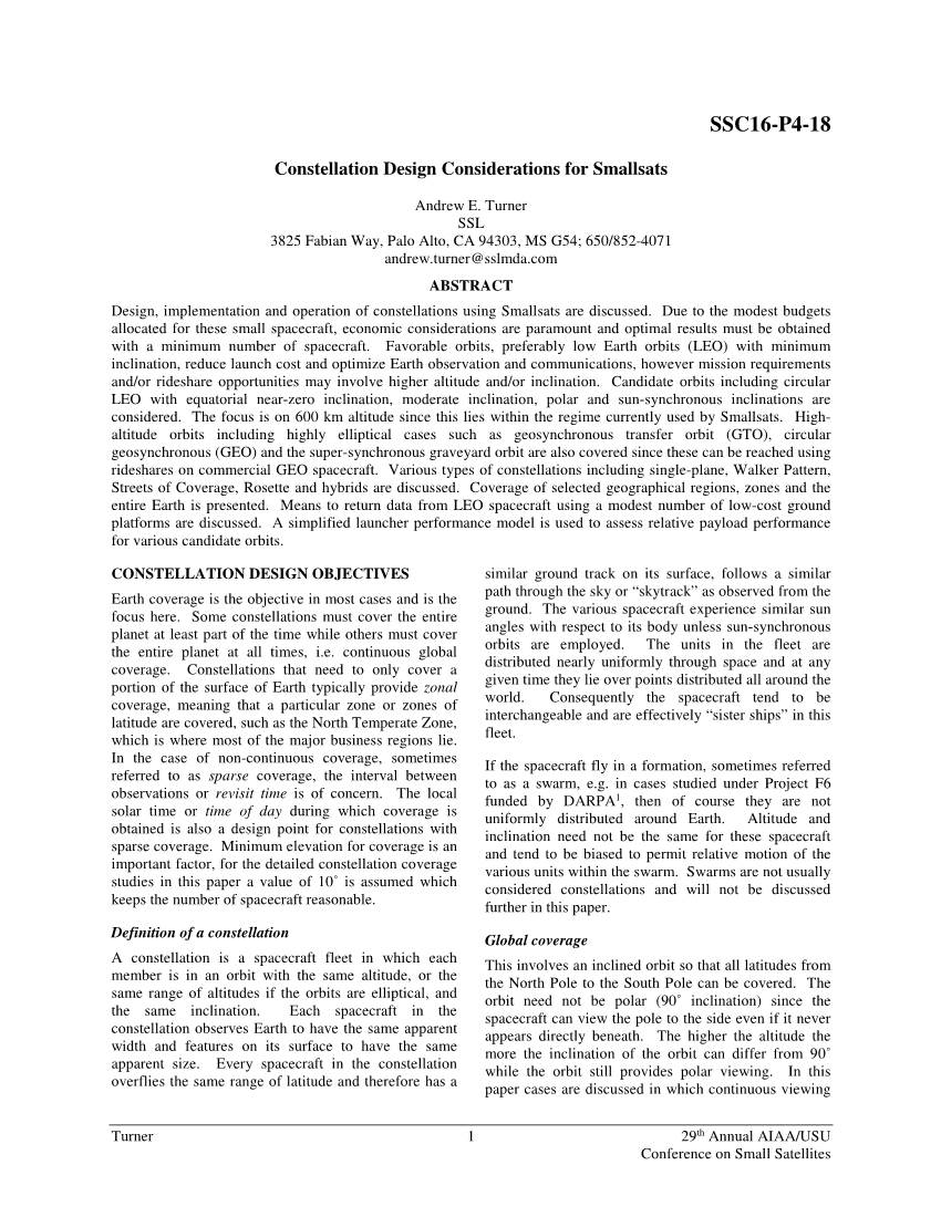 Constellation Design Considerations for Smallsats