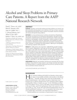 Alcohol and Sleep Problems in Primary Care Patients: a Report from the AAFP National Research Network
