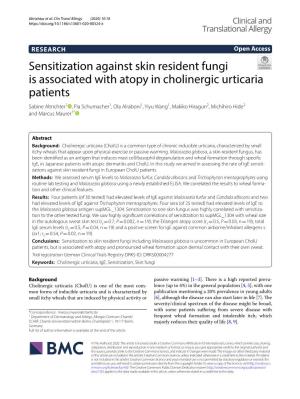 Sensitization Against Skin Resident Fungi Is Associated with Atopy In