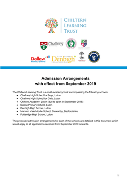 Admission Arrangements with Effect from September 2019