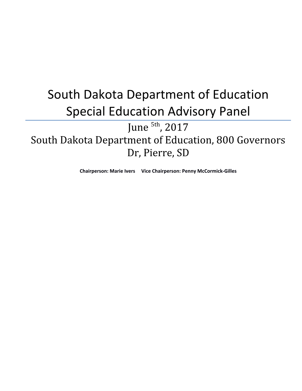 South Dakota Department of Educationspecial Education Advisory Panel