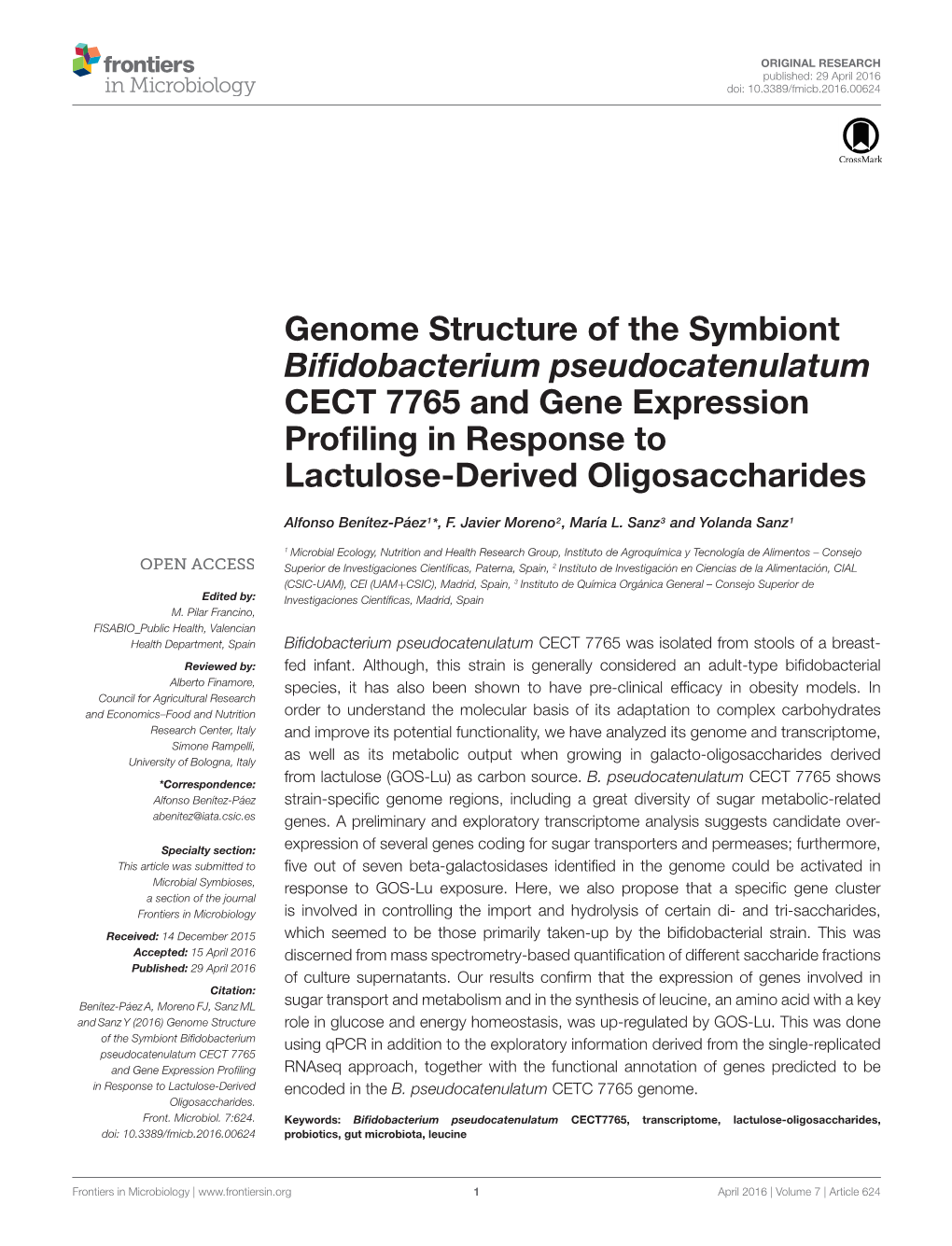 Genome Structure of the Symbiont Bifidobacterium