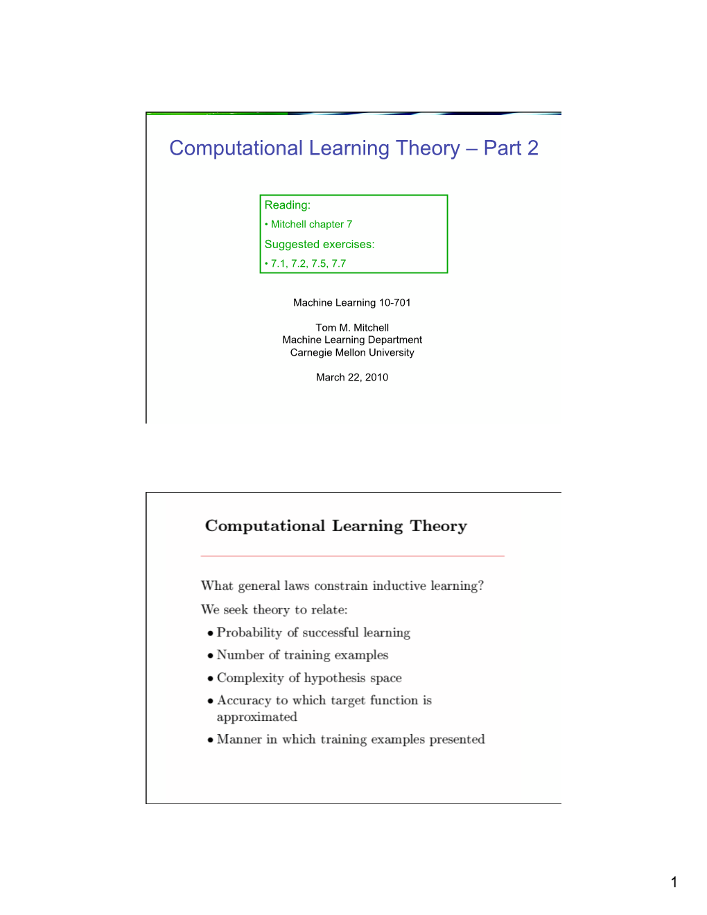 Computational Learning Theory – Part 2