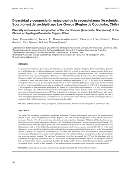 Diversidad Y Composición Estacional De La Escorpiofauna (Arachnida: Scorpiones) Del Archipiélago Los Choros (Región De Coquimbo, Chile)