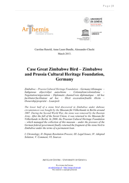 Case Great Zimbabwe Bird – Zimbabwe and Prussia Cultural Heritage Foundation, Germany