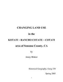 CHANGING LAND USE in the Area of Sonoma County, CA