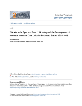 Nursing and the Development of Neonatal Intensive Care Units in the United States, 1955-1982