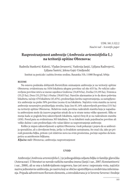 (Ambrosia Artemisiifolia L.) Na Teritoriji Opštine Obrenovac