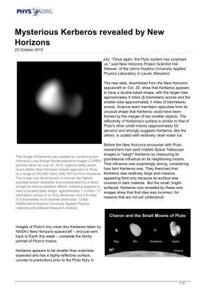 Mysterious Kerberos Revealed by New Horizons 23 October 2015
