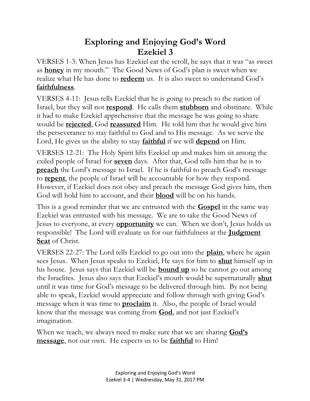 Exploring and Enjoying God's Word Ezekiel 3