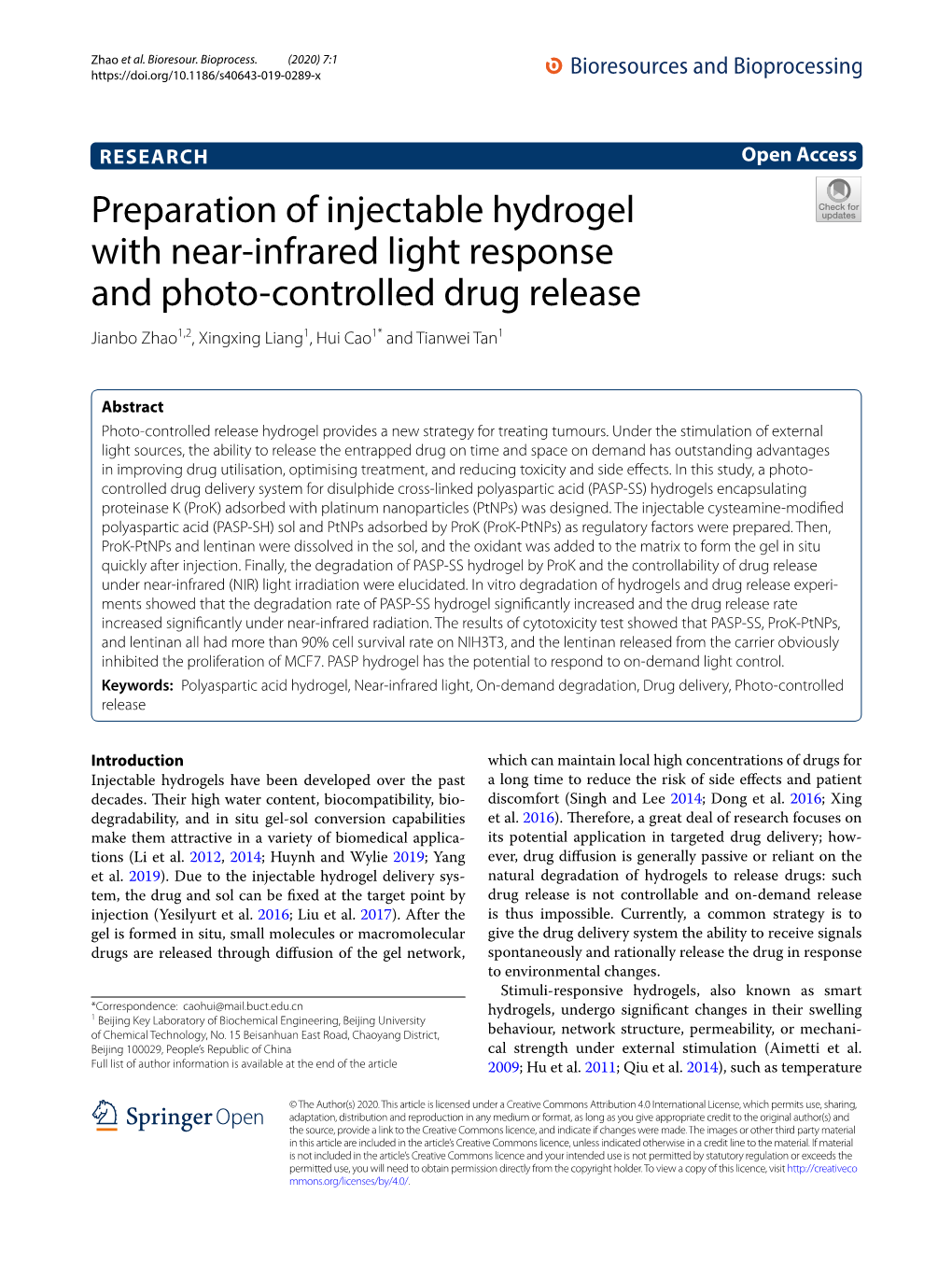 Preparation of Injectable Hydrogel with Near-Infrared Light Response And