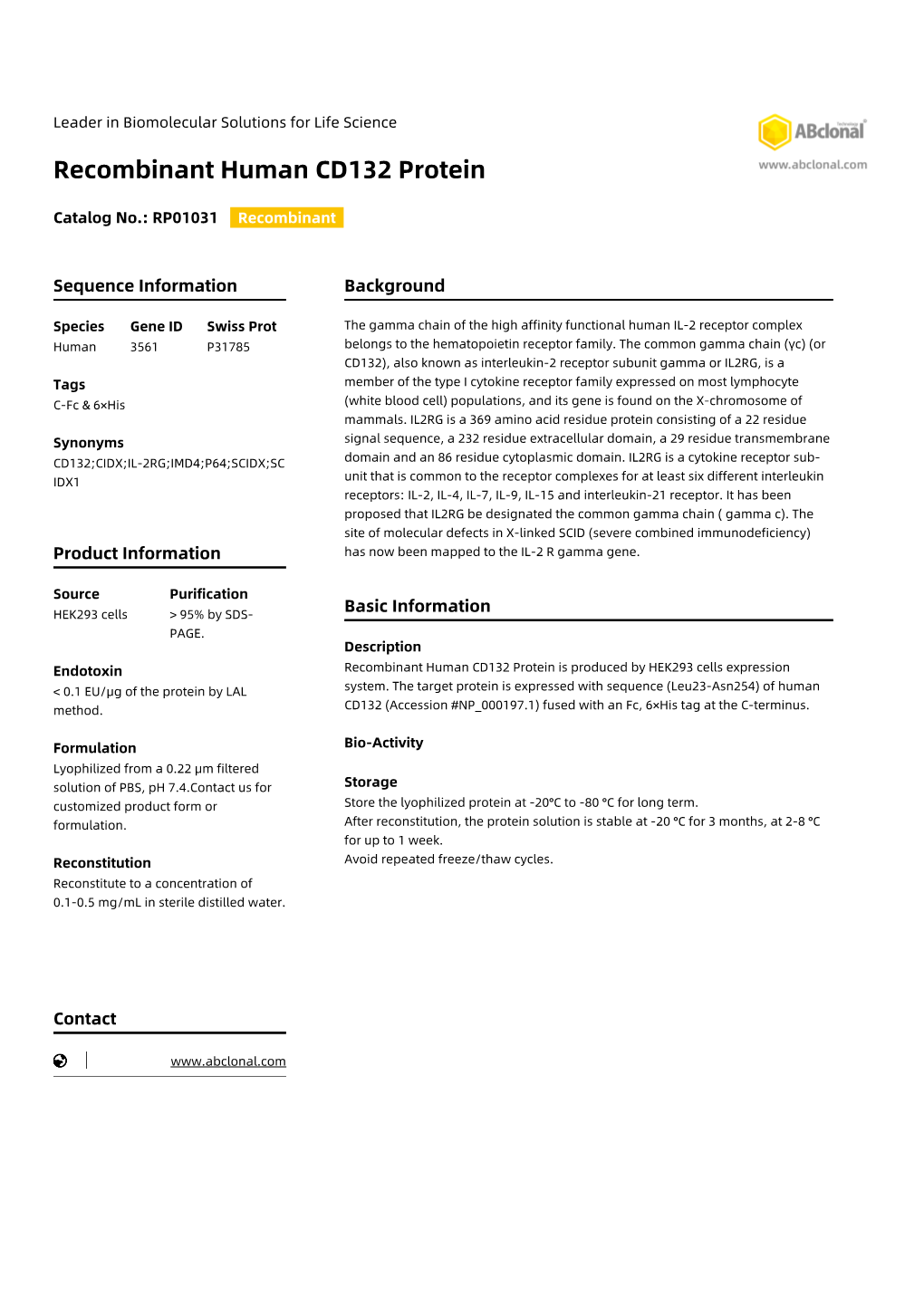 Recombinant Human CD132 Protein