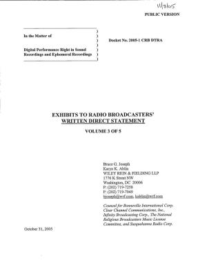 Exhibits to Radio Broadcasters' Written Direct Statement Volume 3 of 5