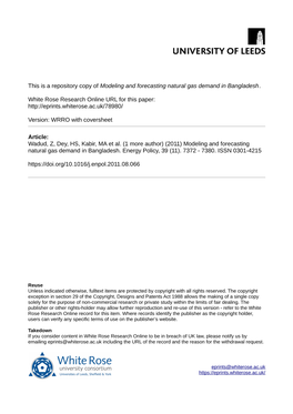 Modeling and Forecasting Natural Gas Demand in Bangladesh