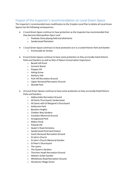 Impact of the Inspector's Recommendation on Local Green