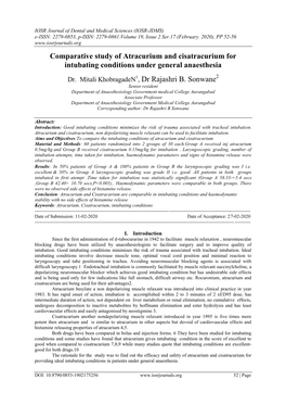 Comparative Study of Atracurium and Cisatracurium for Intubating Conditions Under General Anaesthesia