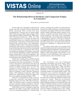 The Relationship Between Resilience and Compassion Fatigue in Counselors