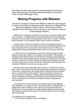 Making Progress with Makaton