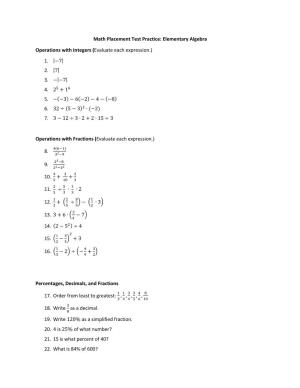 Elementary Algebra Practice Problems
