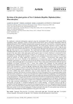 Revision of the Giant Geckos of New Caledonia (Reptilia: Diplodactylidae: Rhacodactylus)
