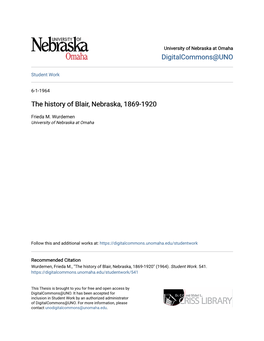 The History of Blair, Nebraska, 1869-1920