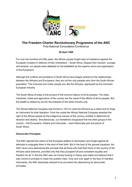 The Freedom Charter Revolutionary Programme of the ANC First National Consultative Conference