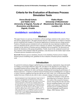 Criteria for the Evaluation of Business Process Simulation Tools