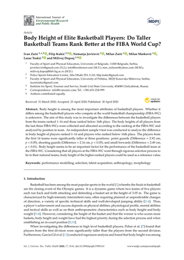 Body Height of Elite Basketball Players: Do Taller Basketball Teams Rank Better at the FIBA World Cup?