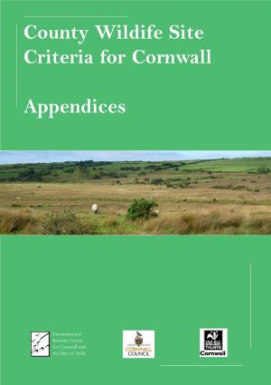 County Wildlife Sites Criteria for Cornwall Appendices