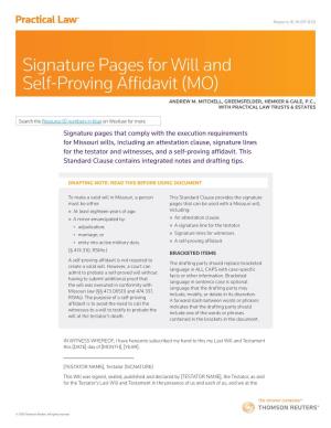 Signature Pages for Will and Self-Proving Affidavit (MO)