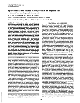 Epidermis As the Source of Ecdysone in an Argasid Tick (Ecdysteroids/Tissue Culture/Integument/Ornithodors Parkeri) X