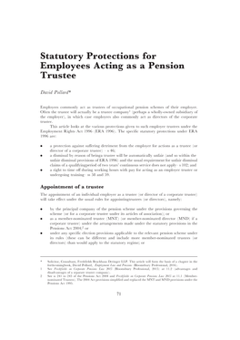 Statutory Protections for Employees Acting As a Pension Trustee