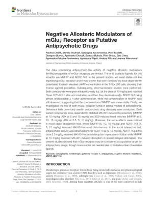 Negative Allosteric Modulators of Mglu7 Receptor As Putative Antipsychotic Drugs