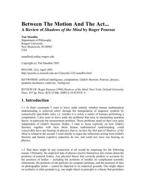Between the Motion and the Act...:A Review of "Shadows of the Mind" by Roger Penrose