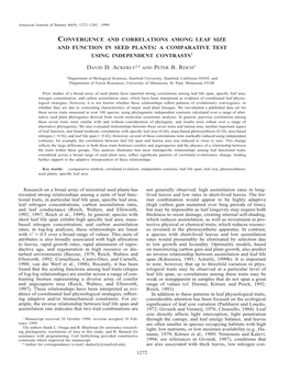 Convergence and Correlations Among Leaf Size and Function in Seed Plants: a Comparative Test Using Independent Contrasts1