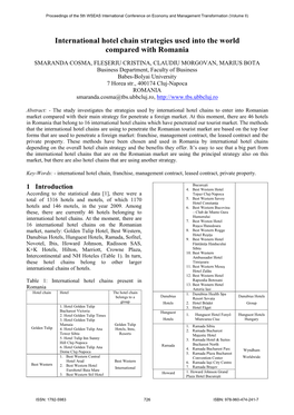 International Hotel Chain Strategies Used Into the World Compared with Romania