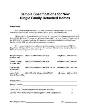 Sample Specifications for New Single Family Detached Homes