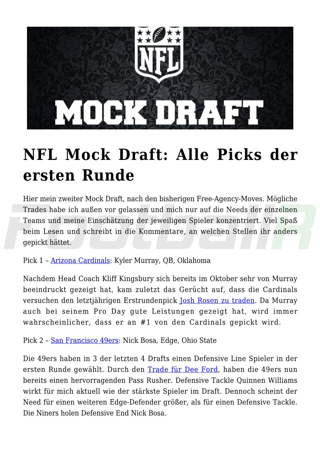 NFL Mock Draft: Alle Picks Der Ersten Runde
