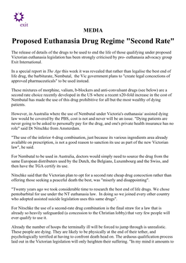 Proposed Euthanasia Drug Regime "Second Rate"