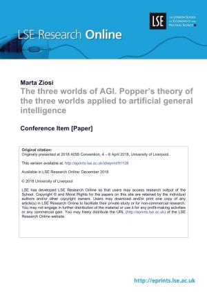 The Three Worlds of AGI. Popper's Theory of The