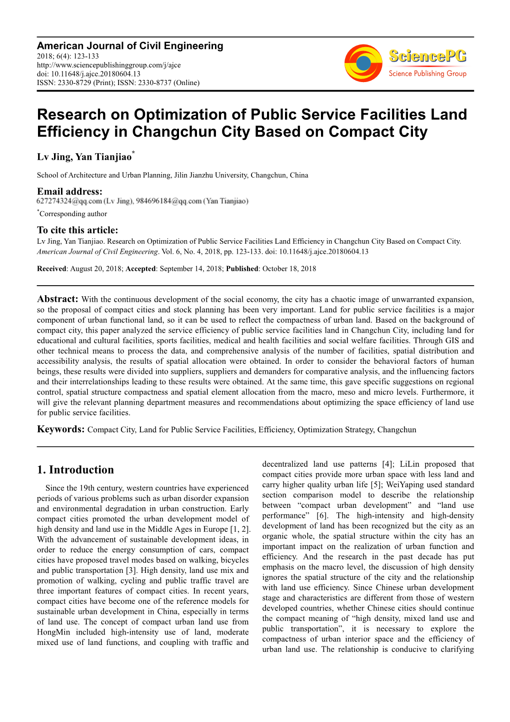 Research on Optimization of Public Service Facilities Land Efficiency in Changchun City Based on Compact City