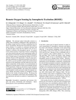 Remote Oxygen Sensing by Ionospheric Excitation (ROSIE)