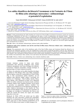Les Sables Titanifères Du Littoral D'azemmour Et De L'estuaire De L